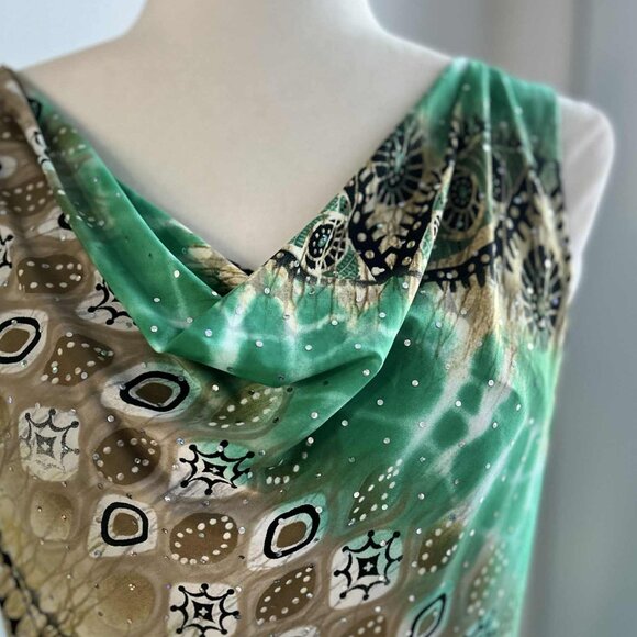 Joseph Ribkoff Sand & Jade Tiered Cowl-Neck Dress with Iridescent Dots – US 12 - Picture 9 of 11